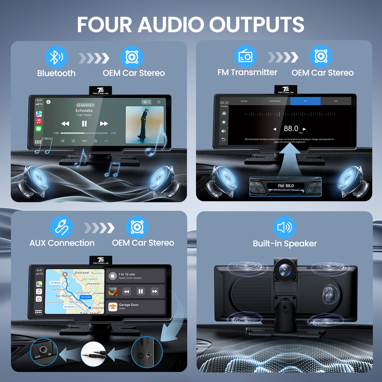 10.26'' Wireless Carplay Screen + 4K Dash Camera + 1080P Backup Camera