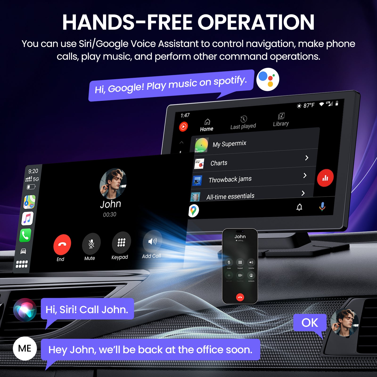 9'' Wireless Carplay Screen + 4K Dash Camera + 1080P Backup Camera