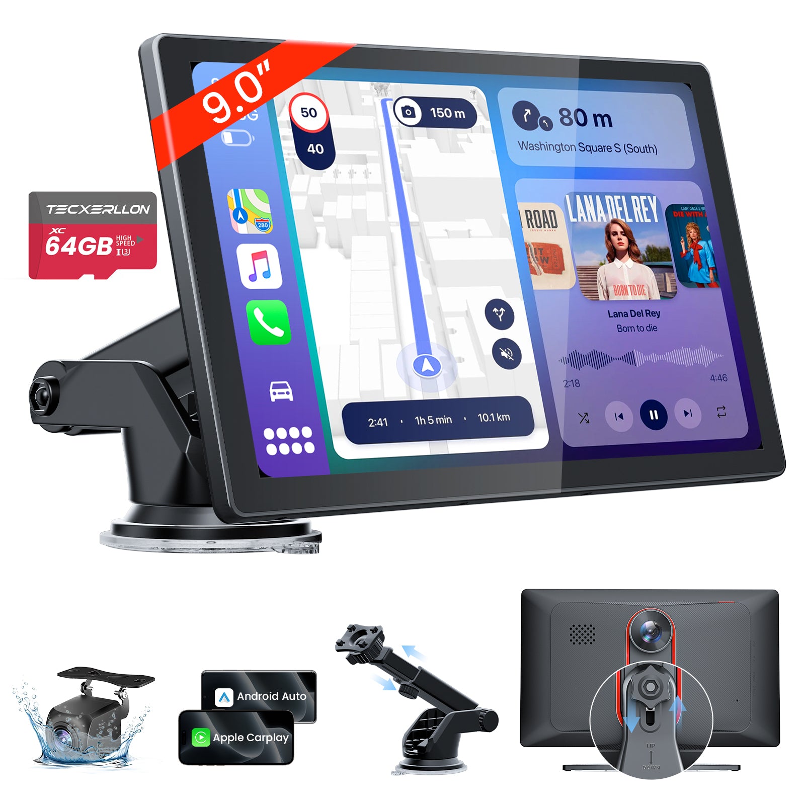 9'' Wireless Carplay Screen + 4K Dash Camera + 1080P Backup Camera