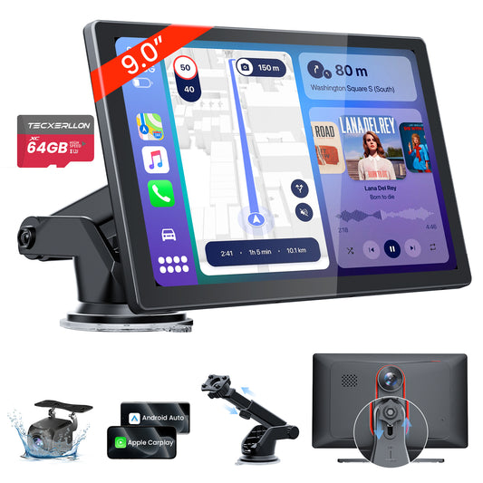 9'' Wireless Carplay Screen + 4K Dash Camera + 1080P Backup Camera