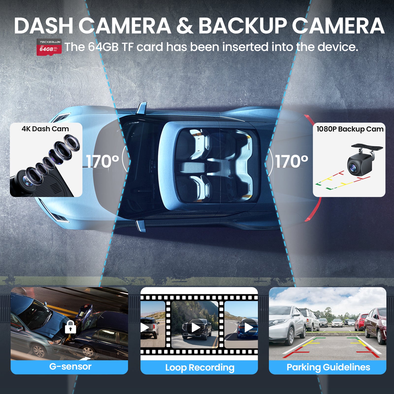 10.26'' Wireless Carplay Screen + 4K Dash Camera + 1080P Backup Camera