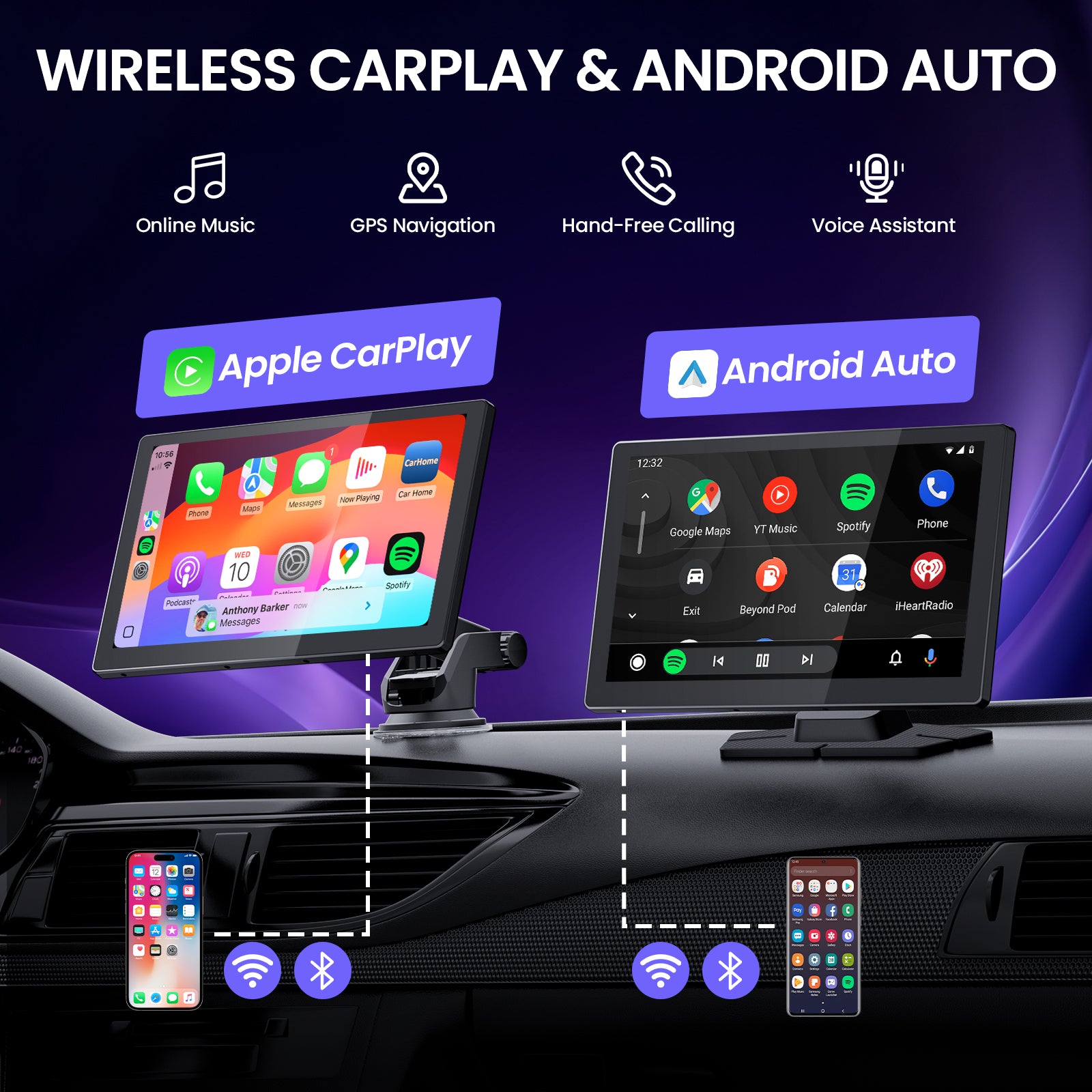 9'' Wireless Carplay Screen + 4K Dash Camera + 1080P Backup Camera