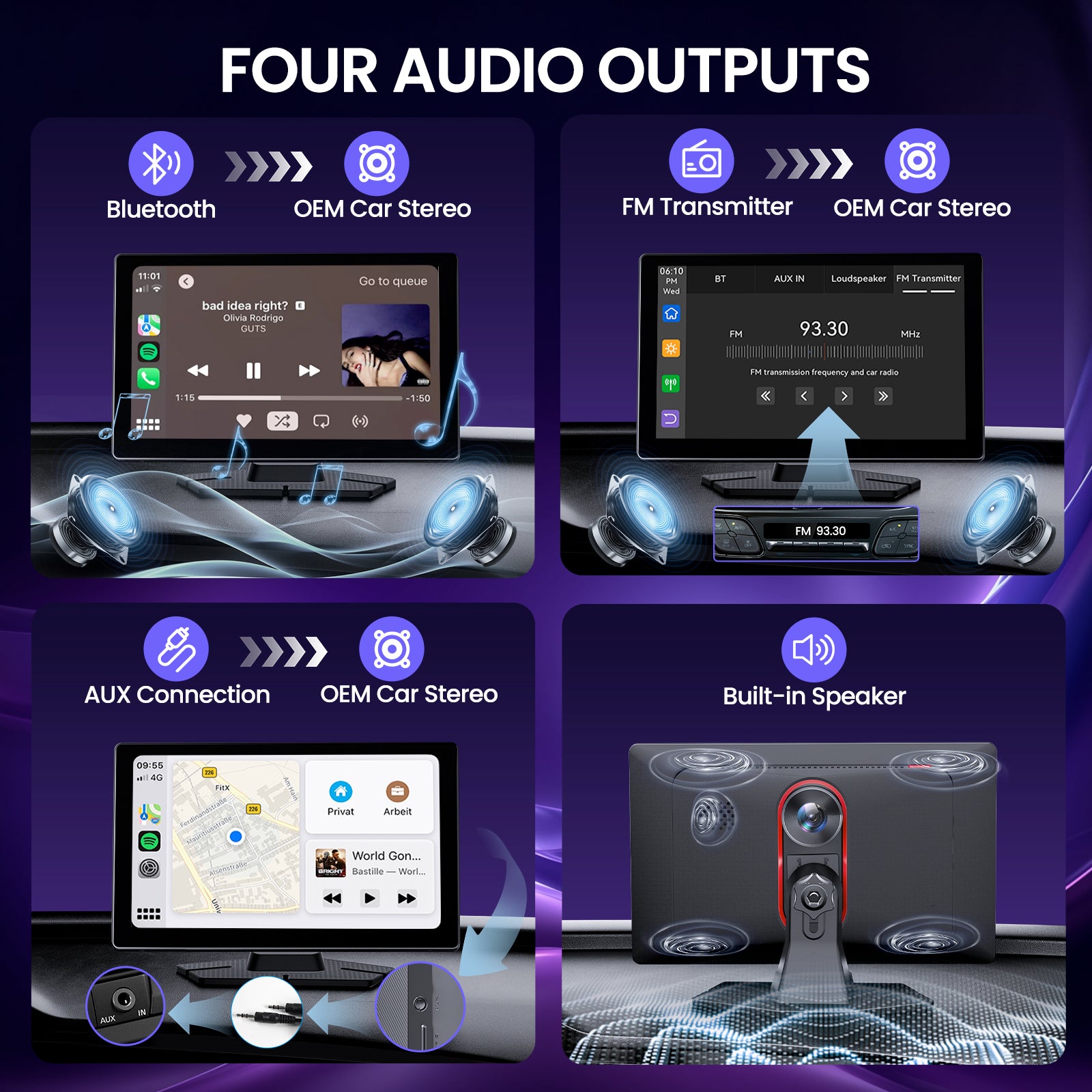 9'' Wireless Carplay Screen + 4K Dash Camera + 1080P Backup Camera