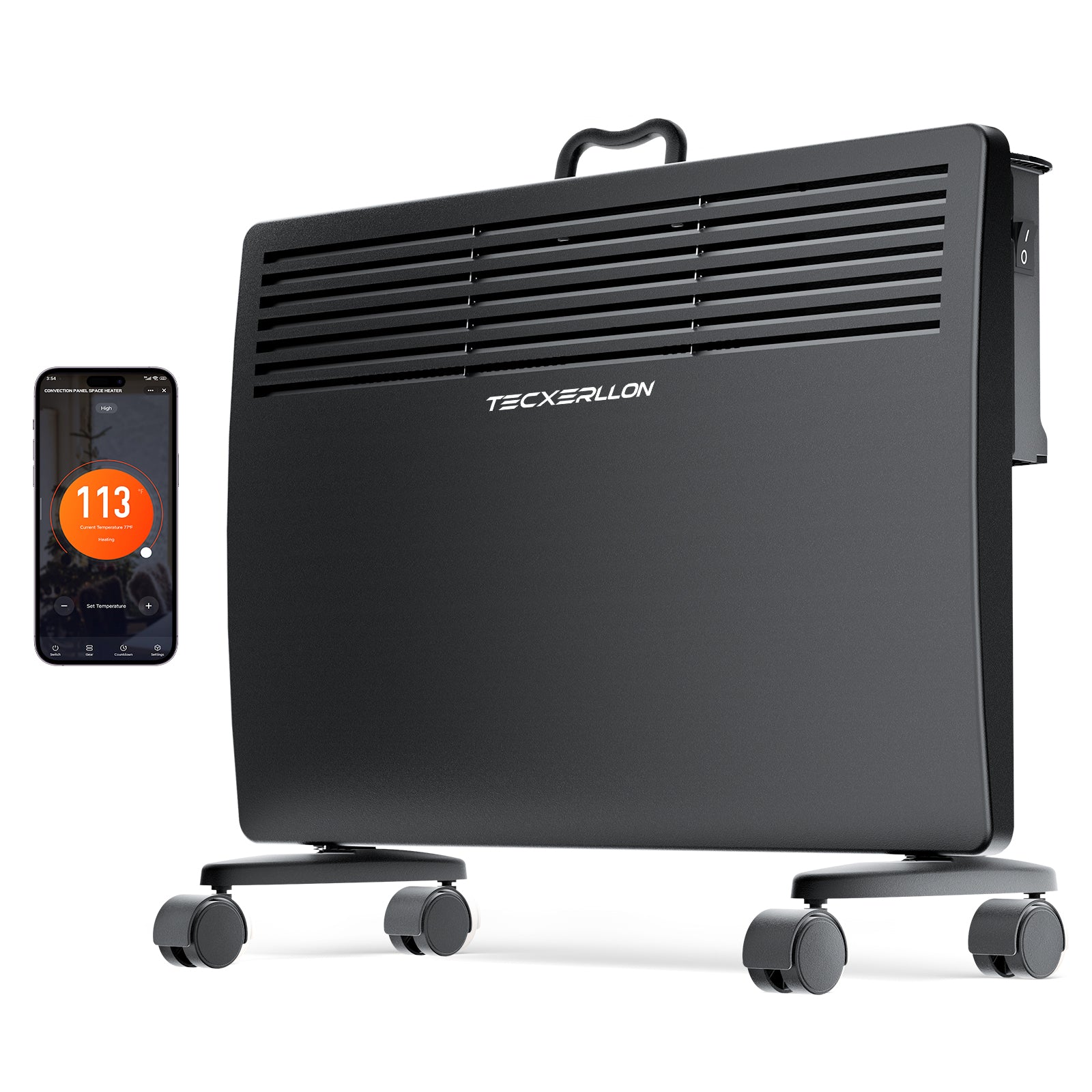 1500W Convection Panel Space Heater, Adjustable Up to 113℉ Electric Heaters for Indoor Use, Quiet Whole Room Space Heater for Indoor Use Large Room with APP, Portable Standing/Wall Mount