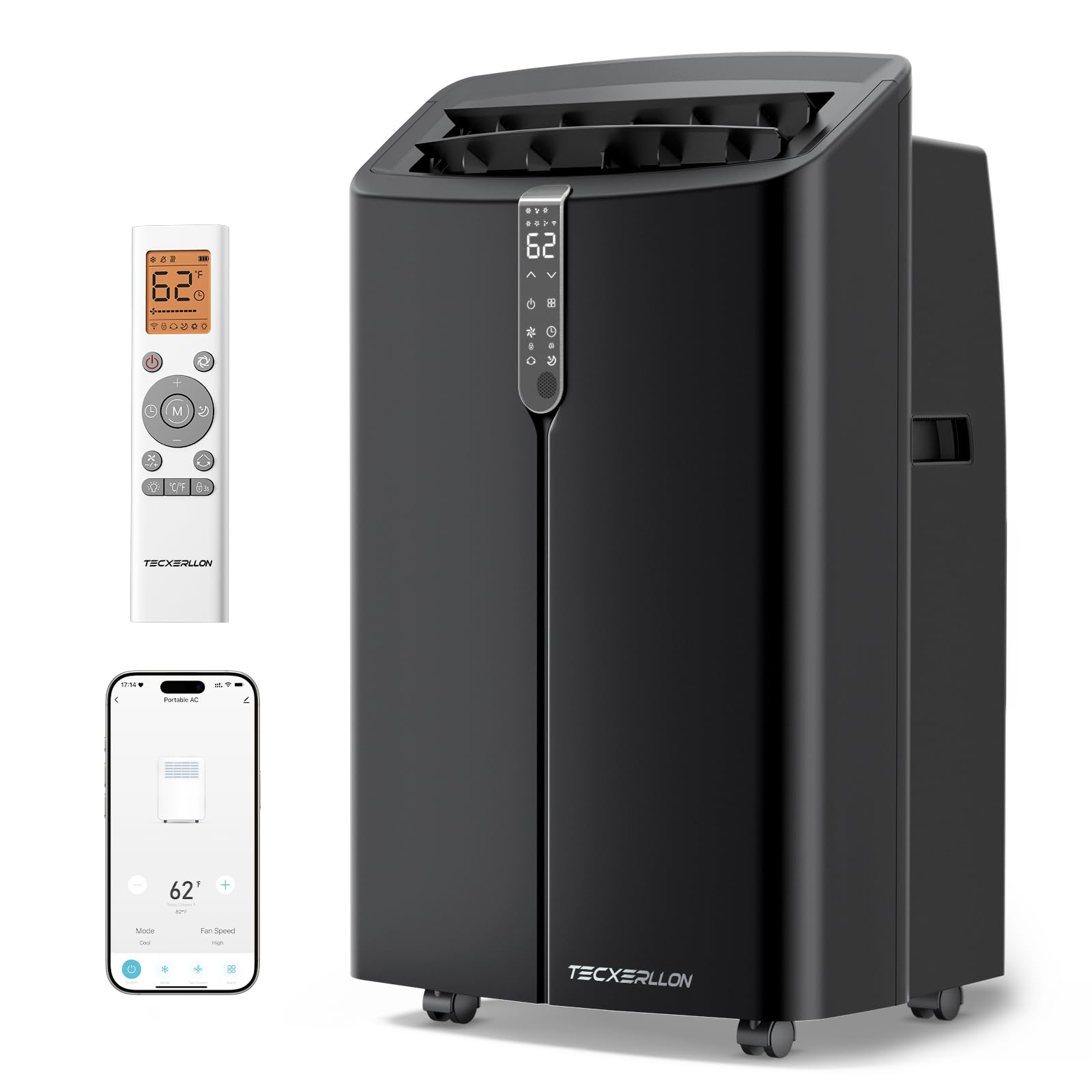 TECXERLLON 15,000 BTU Portable Air Conditioner for Large Room up to 800 Sq. Ft., Quiet 48dB 4-in-1 AC Unit with Dehumidifier, Self-Evaporating, Sleep Mode, Remote & Window Kit