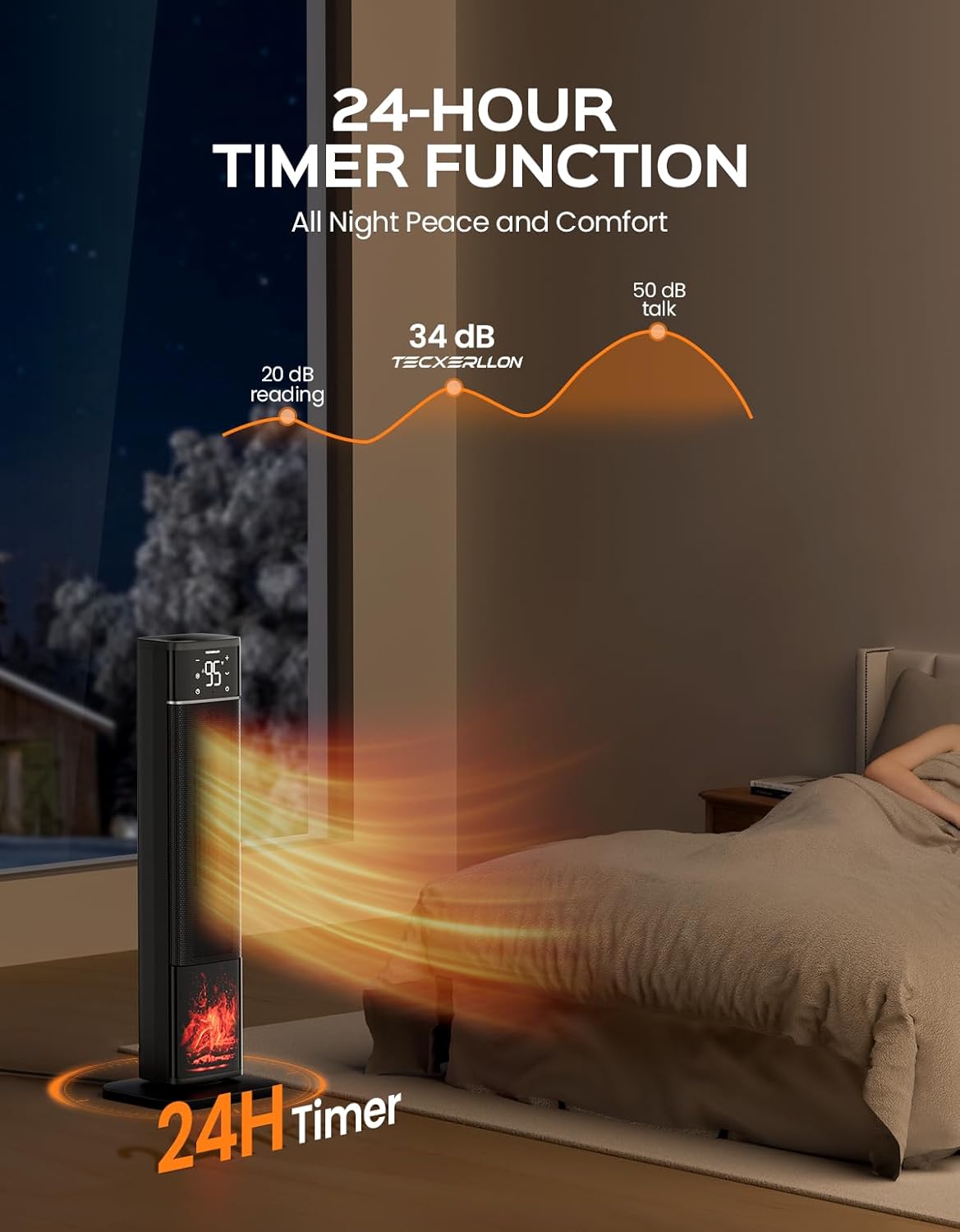 32.3in Portable Electric Tower Heater with Fireplace Display, 1500W PTC Ceramic Heating, 70° Oscillation, Remote & Thermostat, Indoor Safe Heater for Bedroom & Living Room