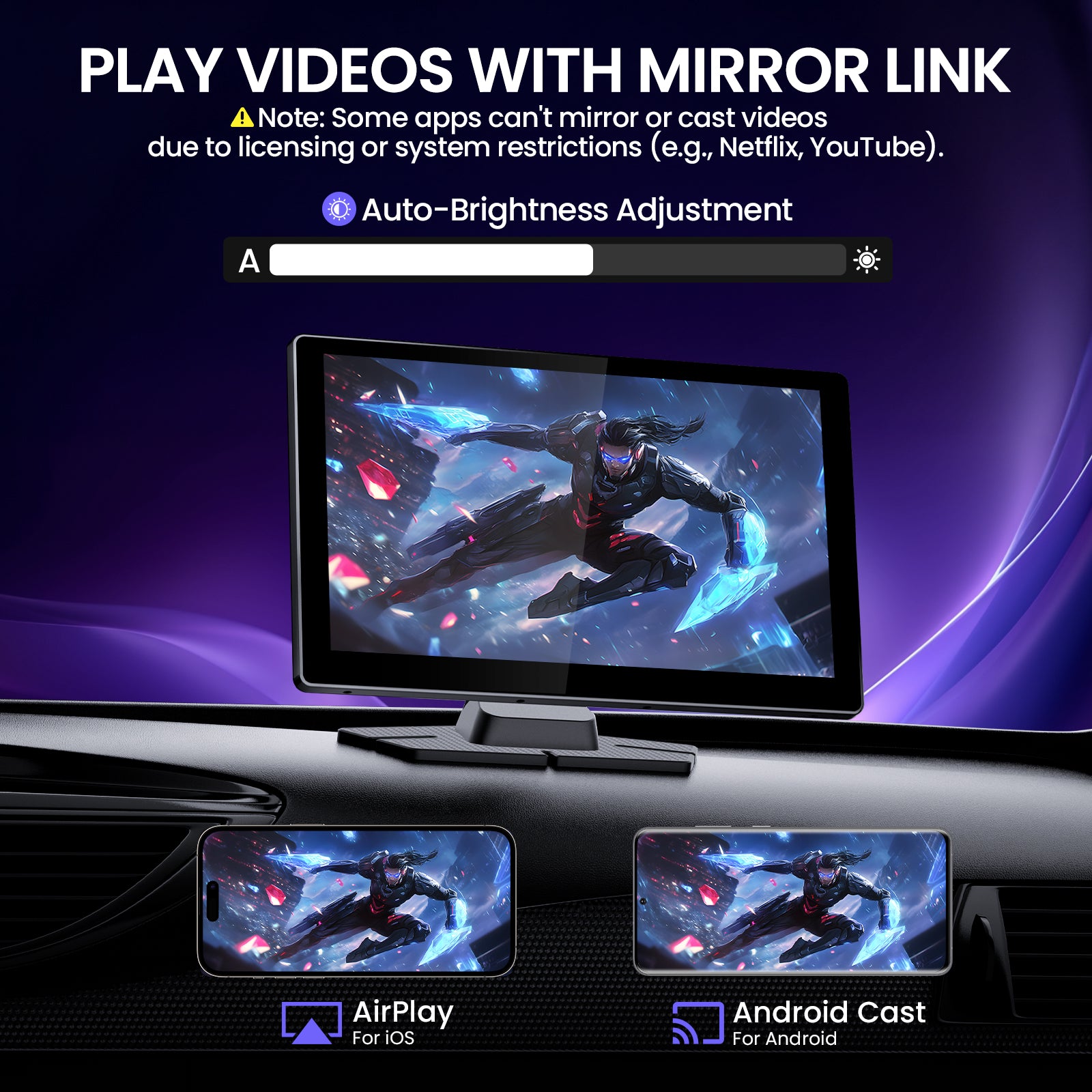 9'' Wireless Carplay Screen + 4K Dash Camera + 1080P Backup Camera