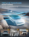 Load image into Gallery viewer, Dash Cam, 4K Triple Dash Camera with App Control, 170°/150°/140° Wide Angle, ADAS Assist, No-Light Night Vision, GPS, G-Sensor, WDR, 24H Parking Monitor, 128GB SD Card Included
