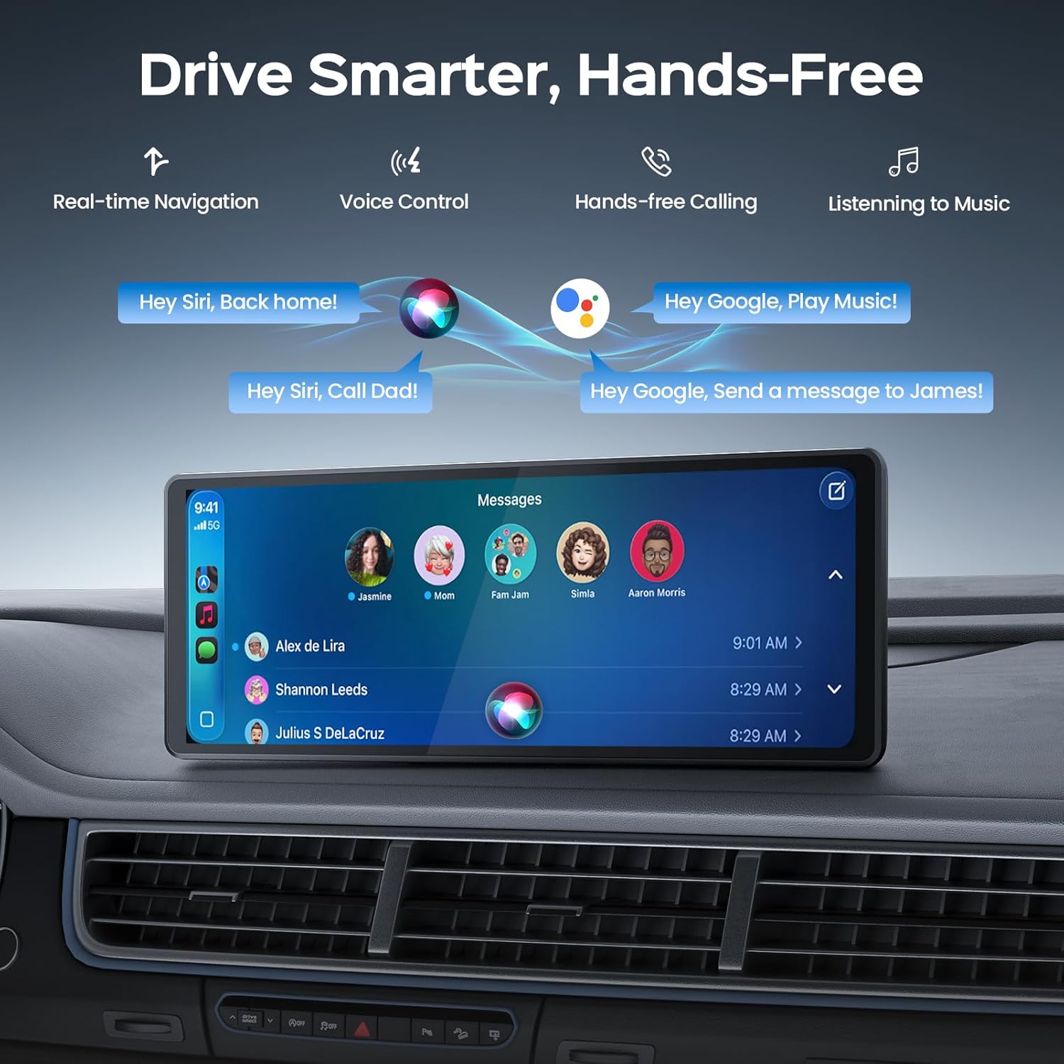 TECXERLLON 8.9" Wireless CarPlay Screen for Car, Portable Apple CarPlay & Android Auto Display with Magnetic Mount, 1080P Backup Camera, Bluetooth 5.0, Plug & Play, Voice Control, Mirror Link