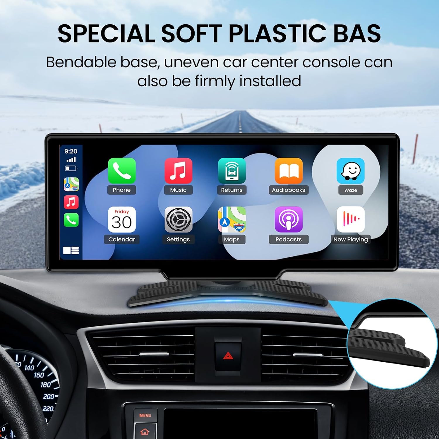 10.26'' Wireless Carplay Screen for Car, Portable Car Stereo with Carplay & Android Auto, Car Audio Receivers with GPS Navigation, Mirror Link, for All Vehicles(No Camera)
