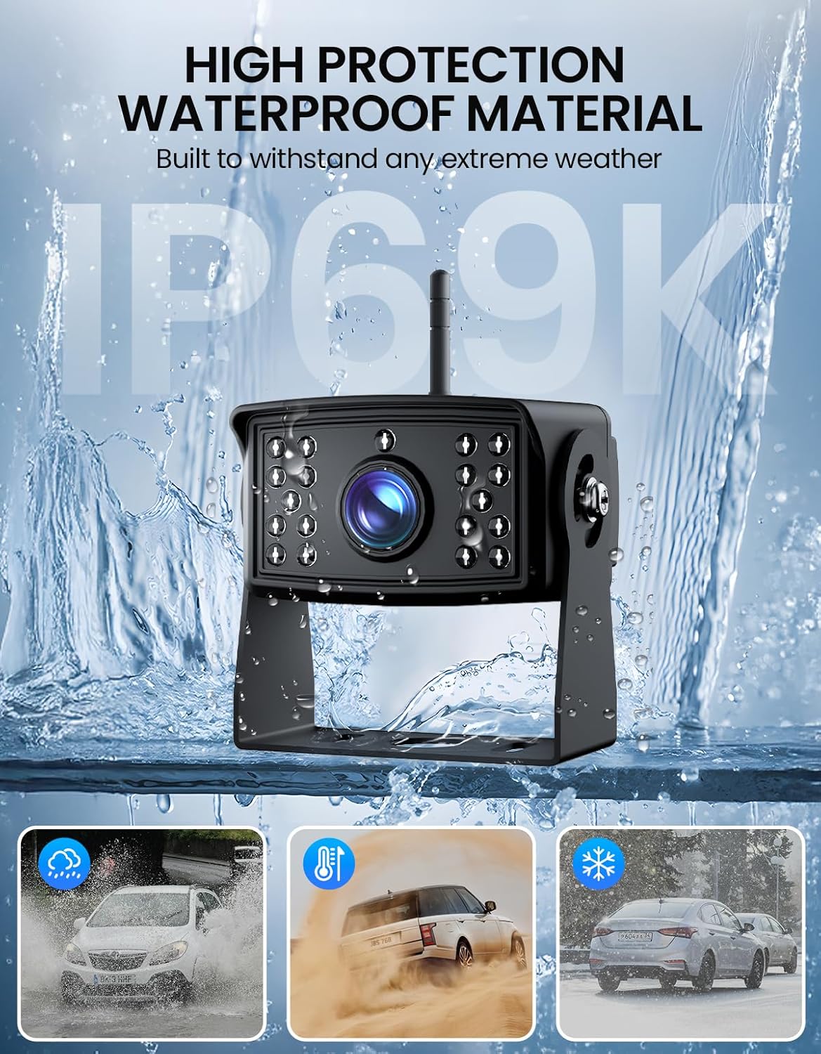 RV Backup Camera, 1080P AHD Vehicle Backup Camera, Waterproof IP69, Night Vision, 150° Wide Angle Rear View, Universal Rearview Camera for Cars, RVs (Only Compatible with TECXERLLON Displays)