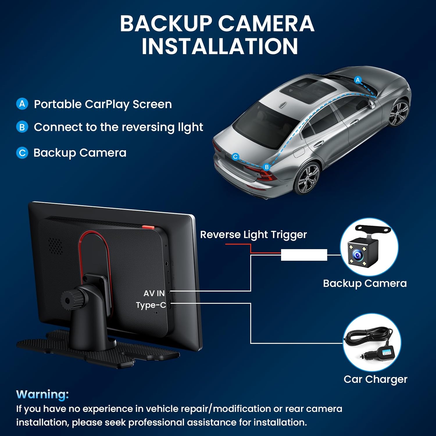 1080P HD Backup Camera Only for TECXERLLON CarPlay Screen (Model: NC09851/NC10851)