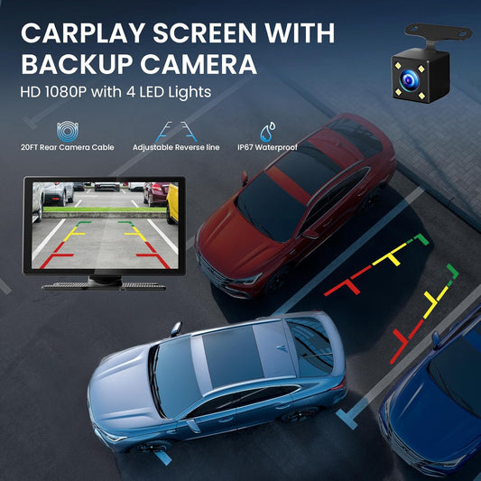9.0" Wireless CarPlay Screen for Car, Android Auto Screen for Car with Backup Camera, Portable Touchscreen Car Stereo with GPS Navigation/Mirror Link/Voice Control/Bluetooth/FM/AUX