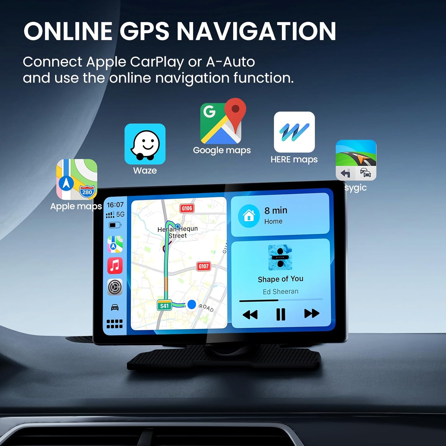 9.0" Wireless CarPlay Screen for Car, Android Auto Screen for Car with Backup Camera, Portable Touchscreen Car Stereo with GPS Navigation/Mirror Link/Voice Control/Bluetooth/FM/AUX