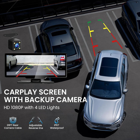10.26" Wireless CarPlay Screen for Car, Android Auto Screen with Backup Camera, Portable Touchscreen Car Stereo with GPS Navigation/Mirror Link/Voice Control/Bluetooth/FM/AUX