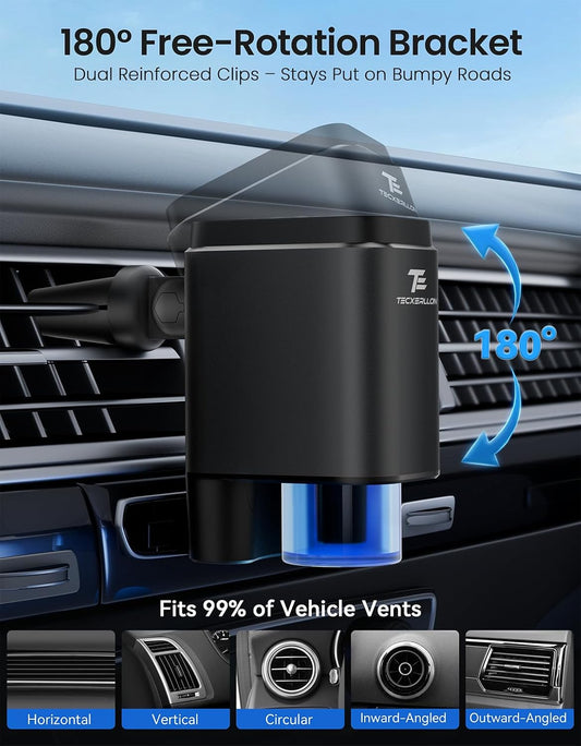 Smart Car Air Freshener, Car Air Freshener Diffuser, Car Diffuser with 360° Rotatable Vent Clip 3 Smart Scent Modes, 6 Refillable Scents for Long Lasting Fragrance