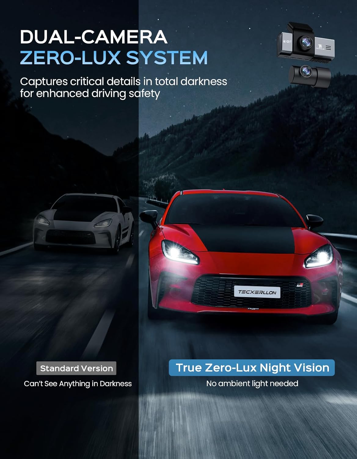 Dash Cam Front and Rear, 4K Dash Cam with ADAS, Dash Camera for Cars with 170°/150° Wide View, No-Light Night Vision, GPS, WDR, G-Sensor, App Support, 24H Parking Mode, 128GB Card Included