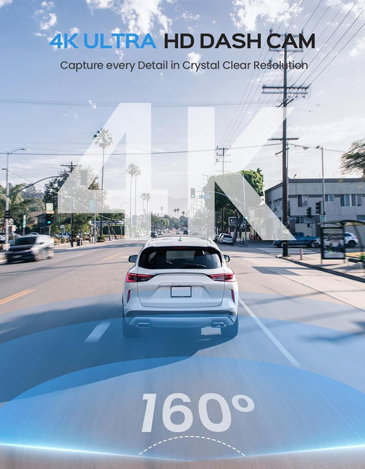 TECXLERON Dash Cam, 4K Full HD Dash Camera for Cars, Built-in GPS and Wi-Fi, 64GB SD Card Included, 160° Wide Angle Lens, Night Vision, G-Sensor, Loop Recording, 24H Parking Monitor