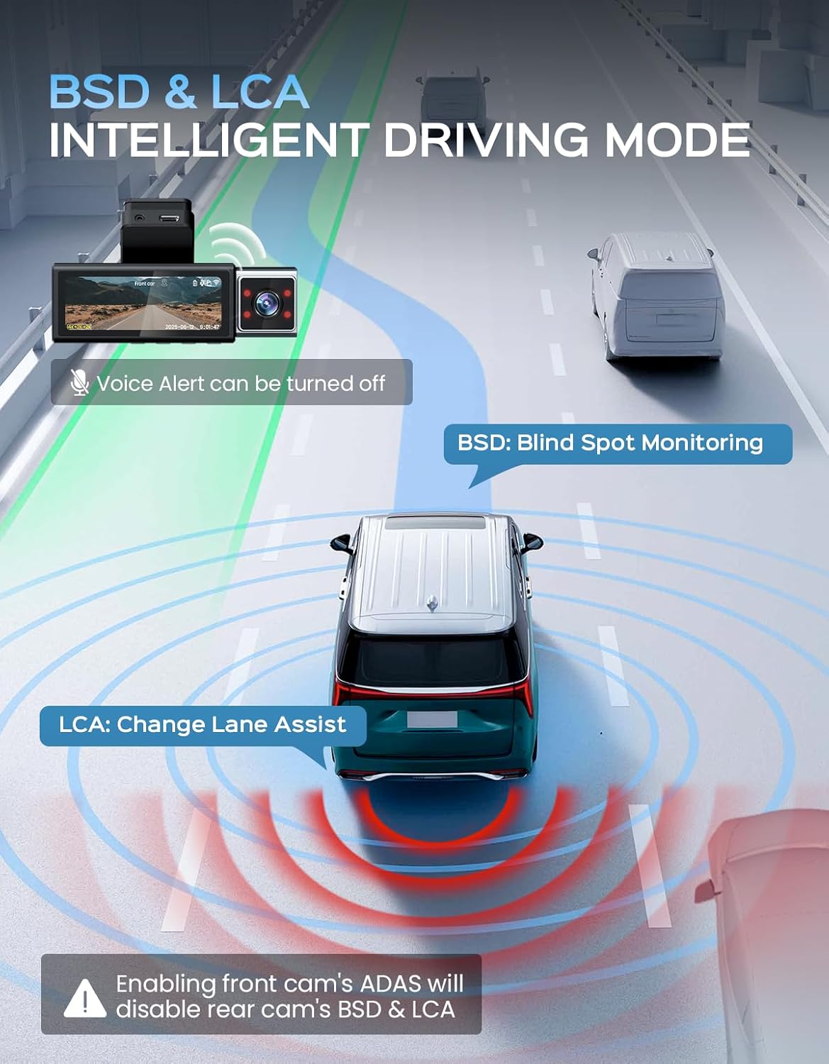 Dash Cam, 4K Triple Dash Camera with App Control, 170°/150°/140° Wide Angle, ADAS Assist, No-Light Night Vision, GPS, G-Sensor, WDR, 24H Parking Monitor, 128GB SD Card Included