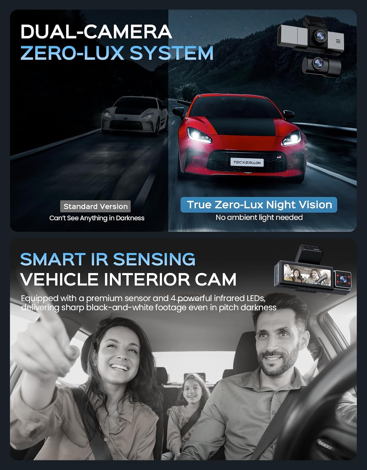 Dash Cam, 4K Triple Dash Camera with App Control, 170°/150°/140° Wide Angle, ADAS Assist, No-Light Night Vision, GPS, G-Sensor, WDR, 24H Parking Monitor, 128GB SD Card Included
