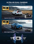 Load image into Gallery viewer, TECXLERON Dash Cam Front and Rear, 4K Dual Dash Cam, Dash Camera for Cars with Starlight Night Vision, 160° Front & 150° Rear Wide Angle, GPS, WDR, G-Sensor, 24H Parking Mode, 64GB Card Included
