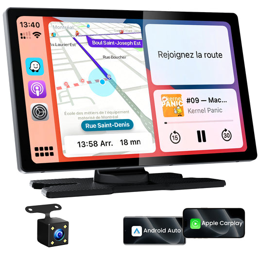 9.0" Wireless CarPlay Screen for Car, Android Auto Screen for Car with Backup Camera, Portable Touchscreen Car Stereo with GPS Navigation/Mirror Link/Voice Control/Bluetooth/FM/AUX