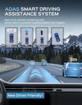 Load image into Gallery viewer, Dash Cam, 4K Triple Dash Camera with App Control, 170°/150°/140° Wide Angle, ADAS Assist, No-Light Night Vision, GPS, G-Sensor, WDR, 24H Parking Monitor, 128GB SD Card Included
