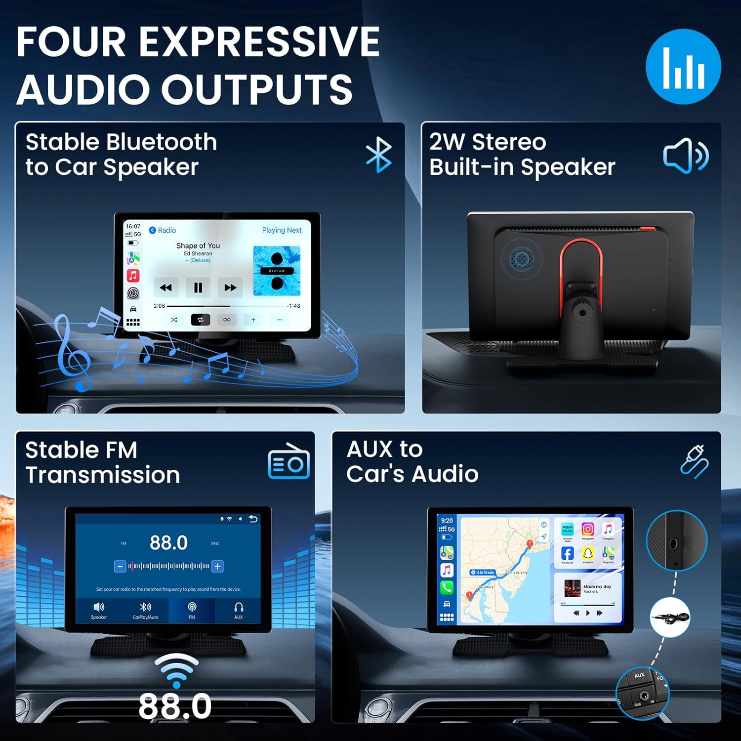 9.0" Wireless CarPlay Screen for Car, Android Auto Screen for Car with Backup Camera, Portable Touchscreen Car Stereo with GPS Navigation/Mirror Link/Voice Control/Bluetooth/FM/AUX