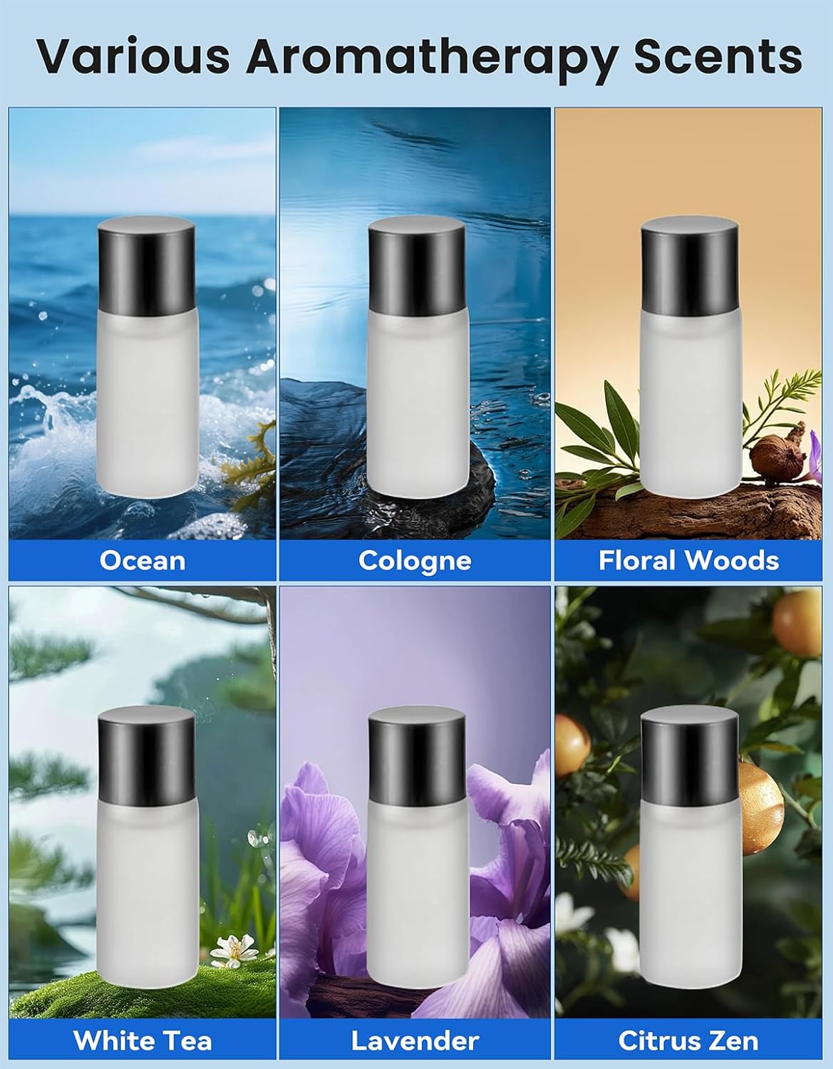 Smart Car Air Freshener, Car Air Freshener Diffuser, Car Diffuser with 360° Rotatable Vent Clip 3 Smart Scent Modes, 6 Refillable Scents for Long Lasting Fragrance