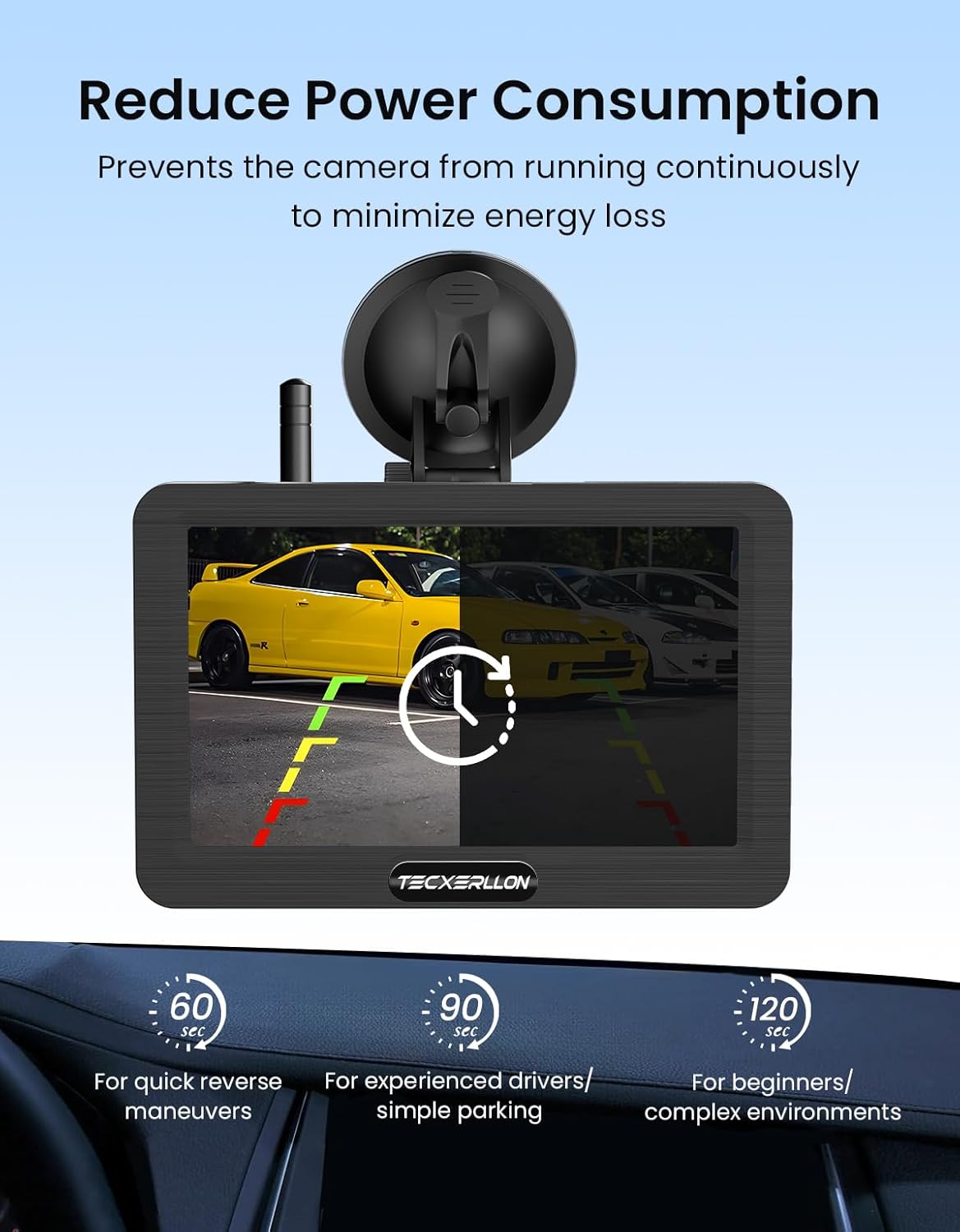Backup Camera, Solar Wireless Backup Camera with 5" 1080P Monitor, Vehicle Backup Cameras with 5000mAh Solar Battery, IP69K Waterproof Rear View Camera for Car, Van, SUV, Truck, Trailer