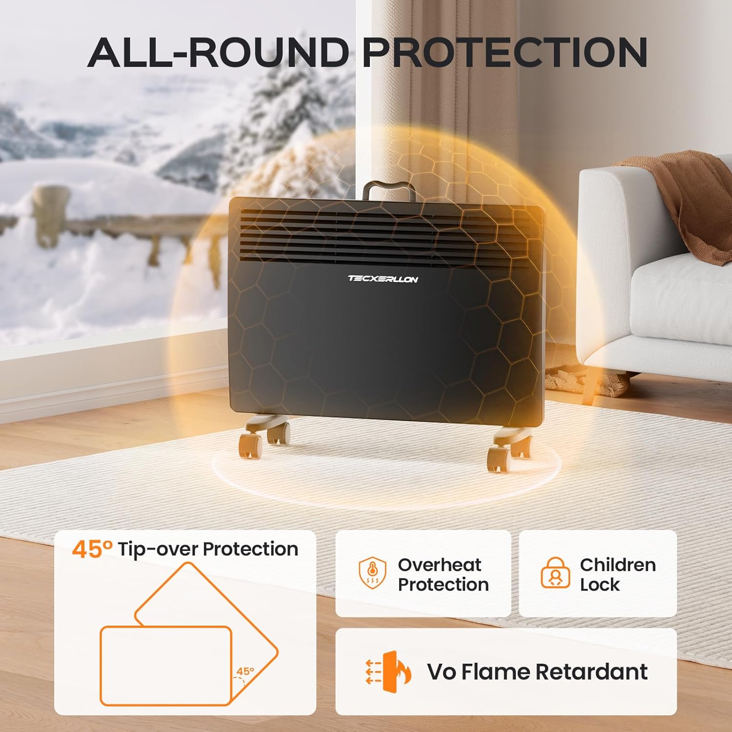 1500W Convection Panel Space Heater, Adjustable Up to 113℉ Electric Heaters for Indoor Use, Quiet Whole Room Space Heater for Indoor Use Large Room with APP, Portable Standing/Wall Mount