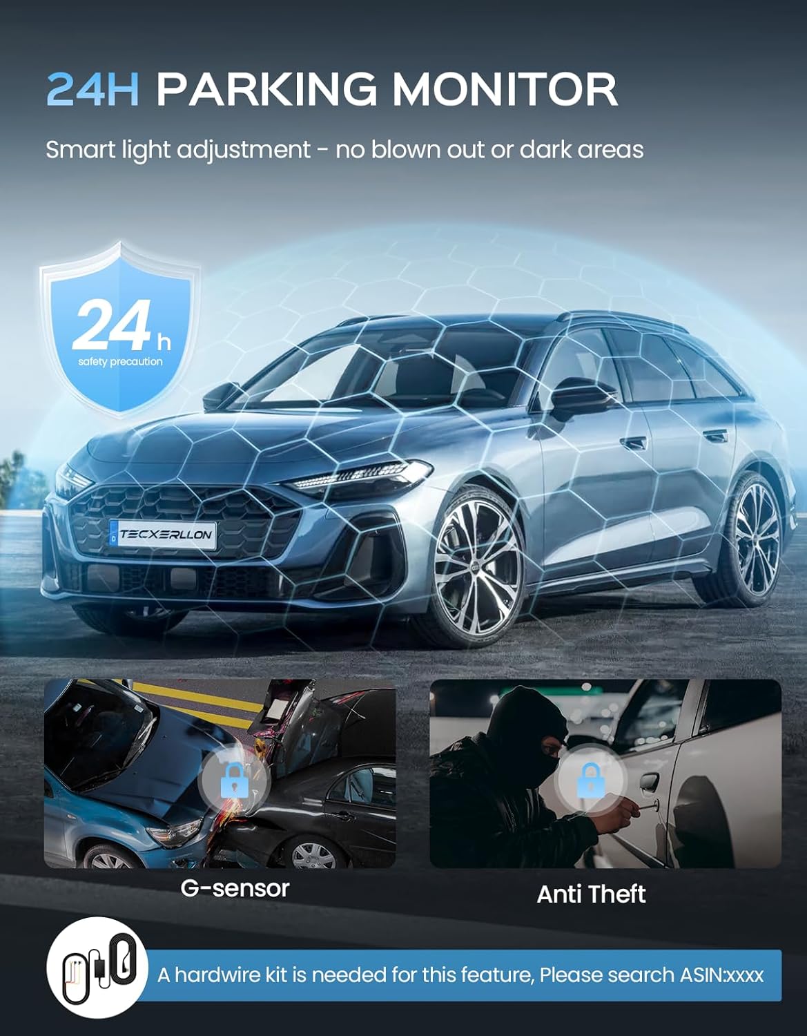 Dash Cam, 4K Triple Dash Camera with App Control, 170°/150°/140° Wide Angle, ADAS Assist, No-Light Night Vision, GPS, G-Sensor, WDR, 24H Parking Monitor, 128GB SD Card Included