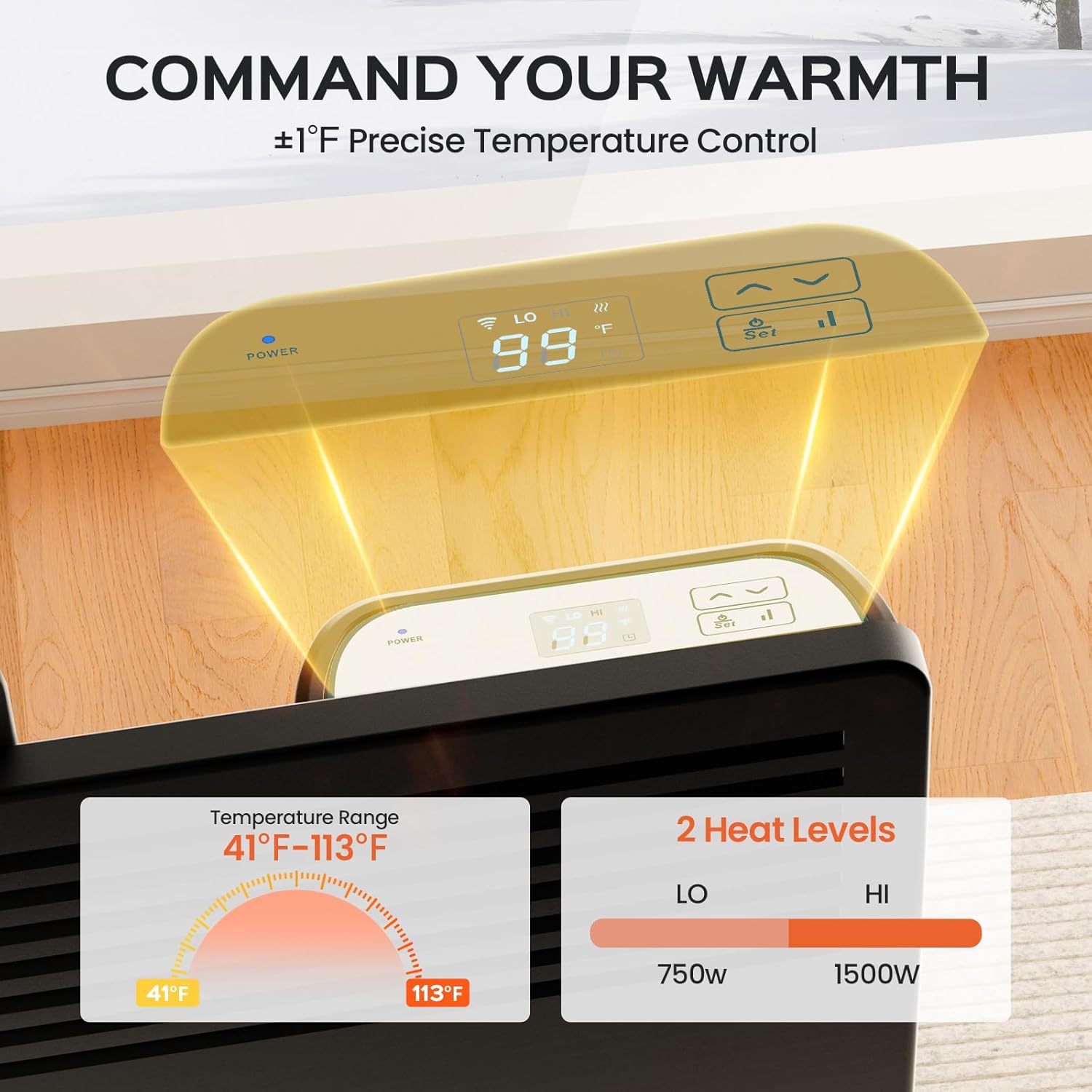 1500W Convection Panel Space Heater, Adjustable Up to 113℉ Electric Heaters for Indoor Use, Quiet Whole Room Space Heater for Indoor Use Large Room with APP, Portable Standing/Wall Mount