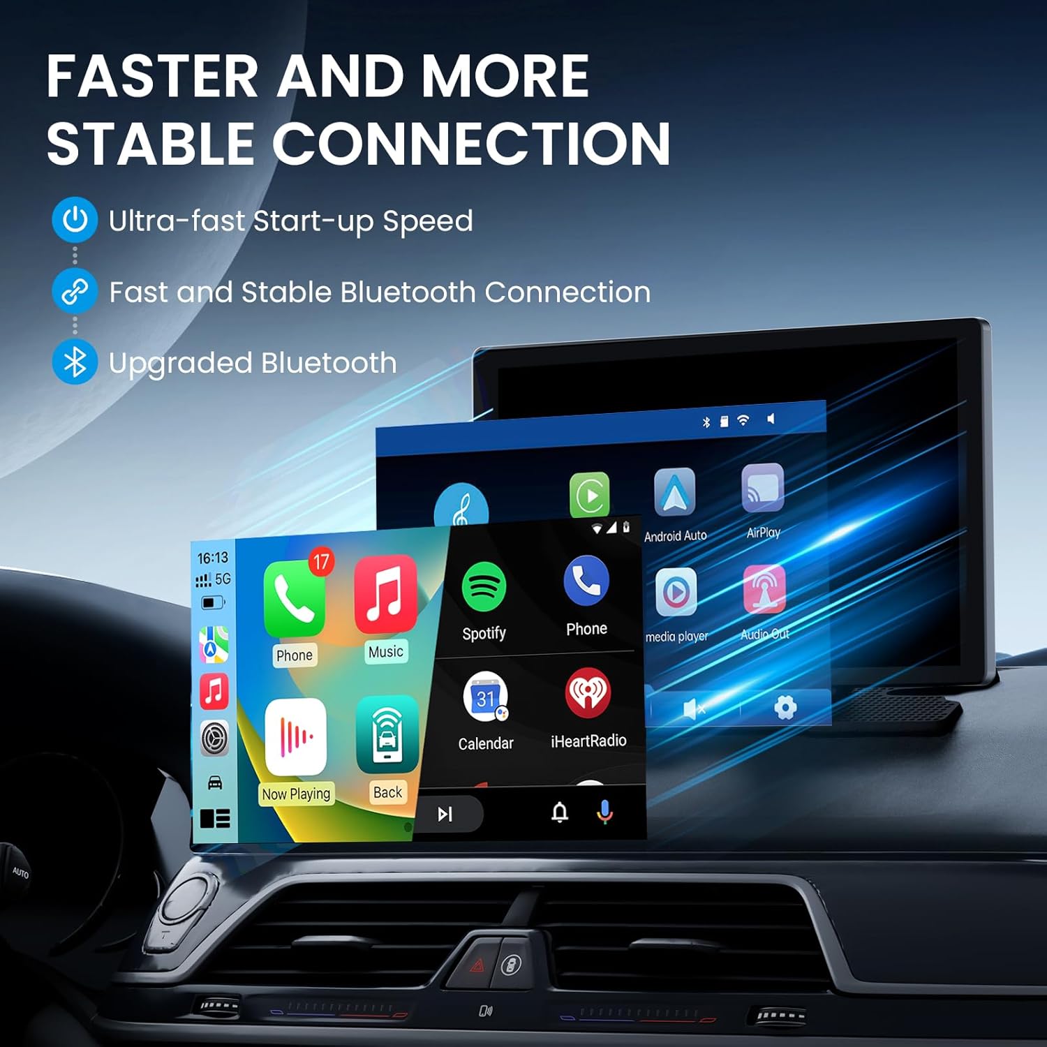 9.0" Wireless CarPlay Screen for Car, Android Auto Screen for Car with Backup Camera, Portable Touchscreen Car Stereo with GPS Navigation/Mirror Link/Voice Control/Bluetooth/FM/AUX