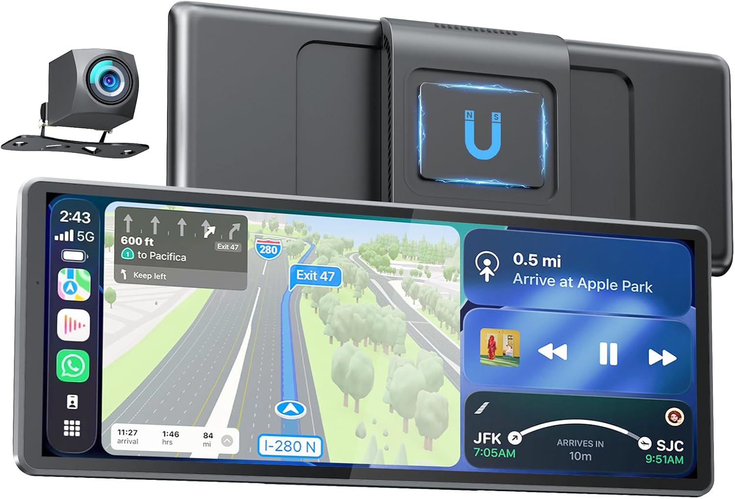 TECXERLLON 8.9" Wireless CarPlay Screen for Car, Portable Apple CarPlay & Android Auto Display with Magnetic Mount, 1080P Backup Camera, Bluetooth 5.0, Plug & Play, Voice Control, Mirror Link