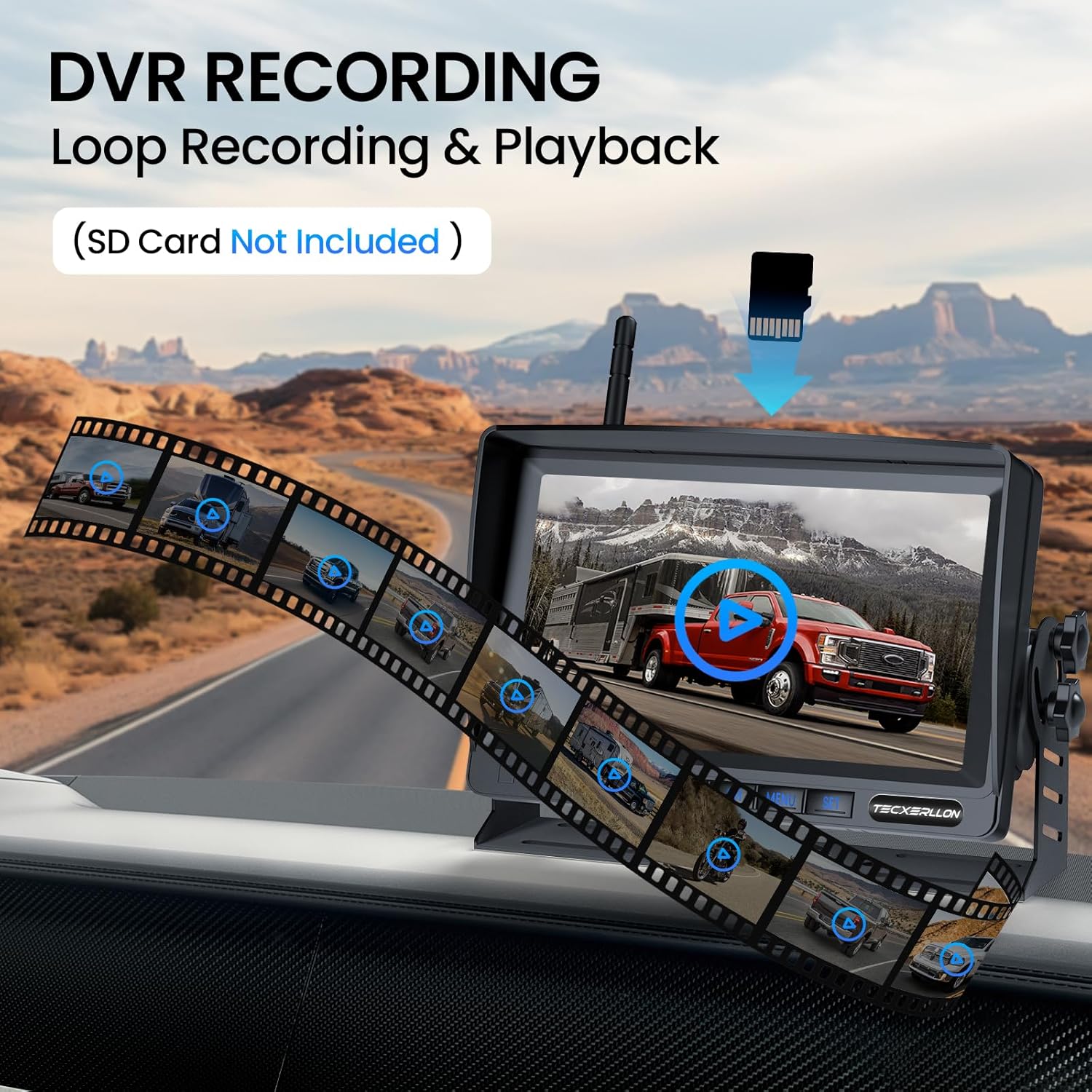 RV Backup Camera, Vehicle Backup Camera with AI Detection, 1080P Backup Cameras, 7'' Waterproof Wireless Backup Camera with DVR Recording & Night Vision for Car, Van, SUV, Truck, Trailer