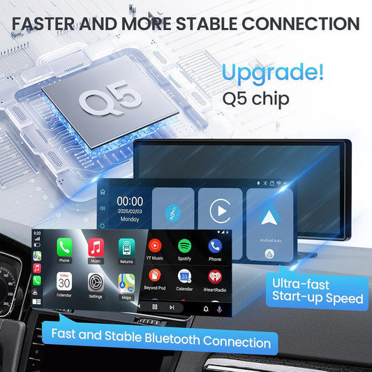 10.26'' Wireless Carplay Screen for Car, Portable Car Stereo with Carplay & Android Auto, Car Audio Receivers with GPS Navigation, Mirror Link, for All Vehicles(No Camera)