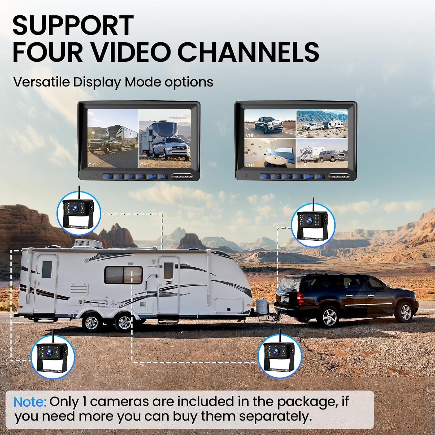 RV Backup Camera, Vehicle Backup Camera with AI Detection, 1080P Backup Cameras, 7'' Waterproof Wireless Backup Camera with DVR Recording & Night Vision for Car, Van, SUV, Truck, Trailer