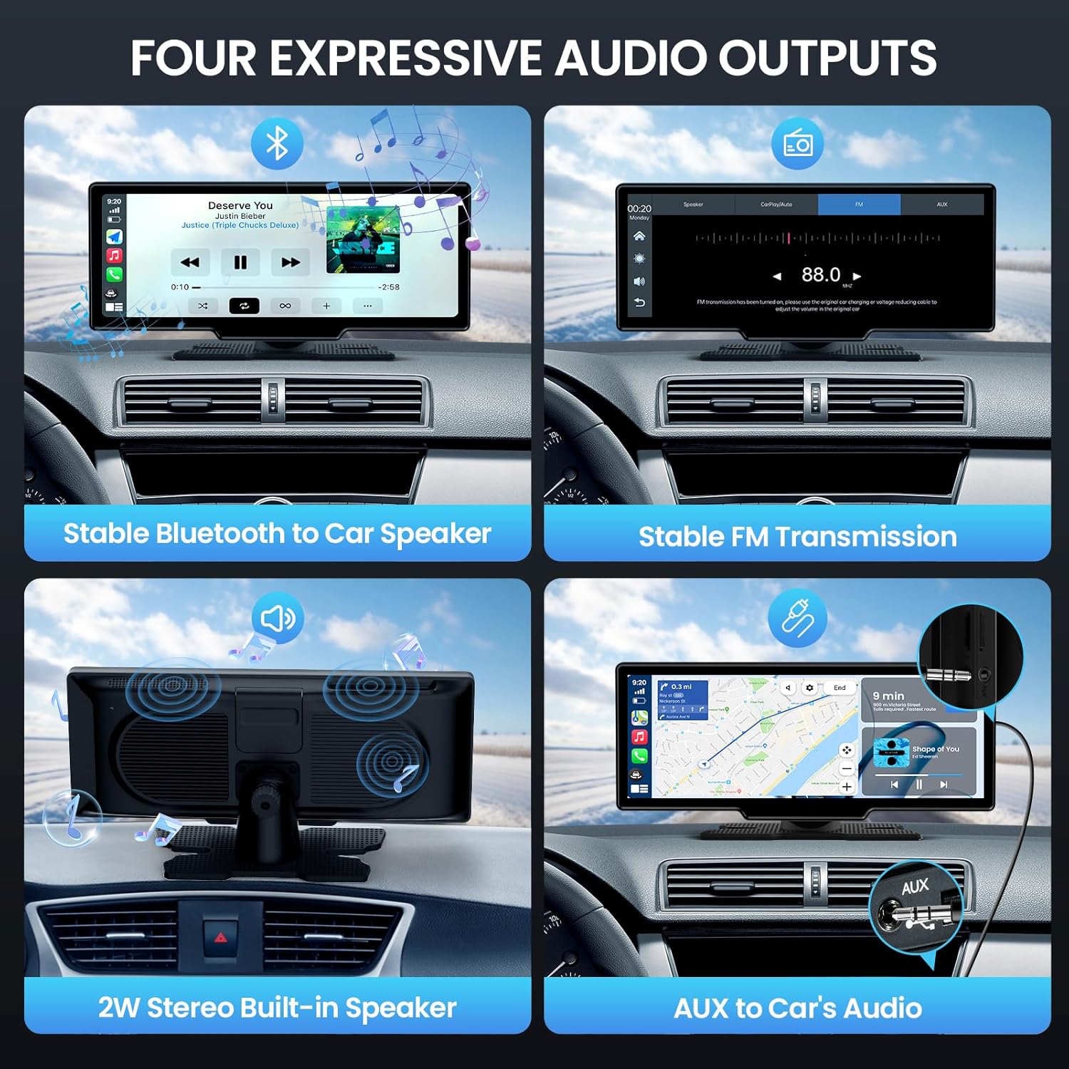 10.26'' Wireless Carplay Screen for Car, Portable Car Stereo with Carplay & Android Auto, Car Audio Receivers with GPS Navigation, Mirror Link, for All Vehicles(No Camera)