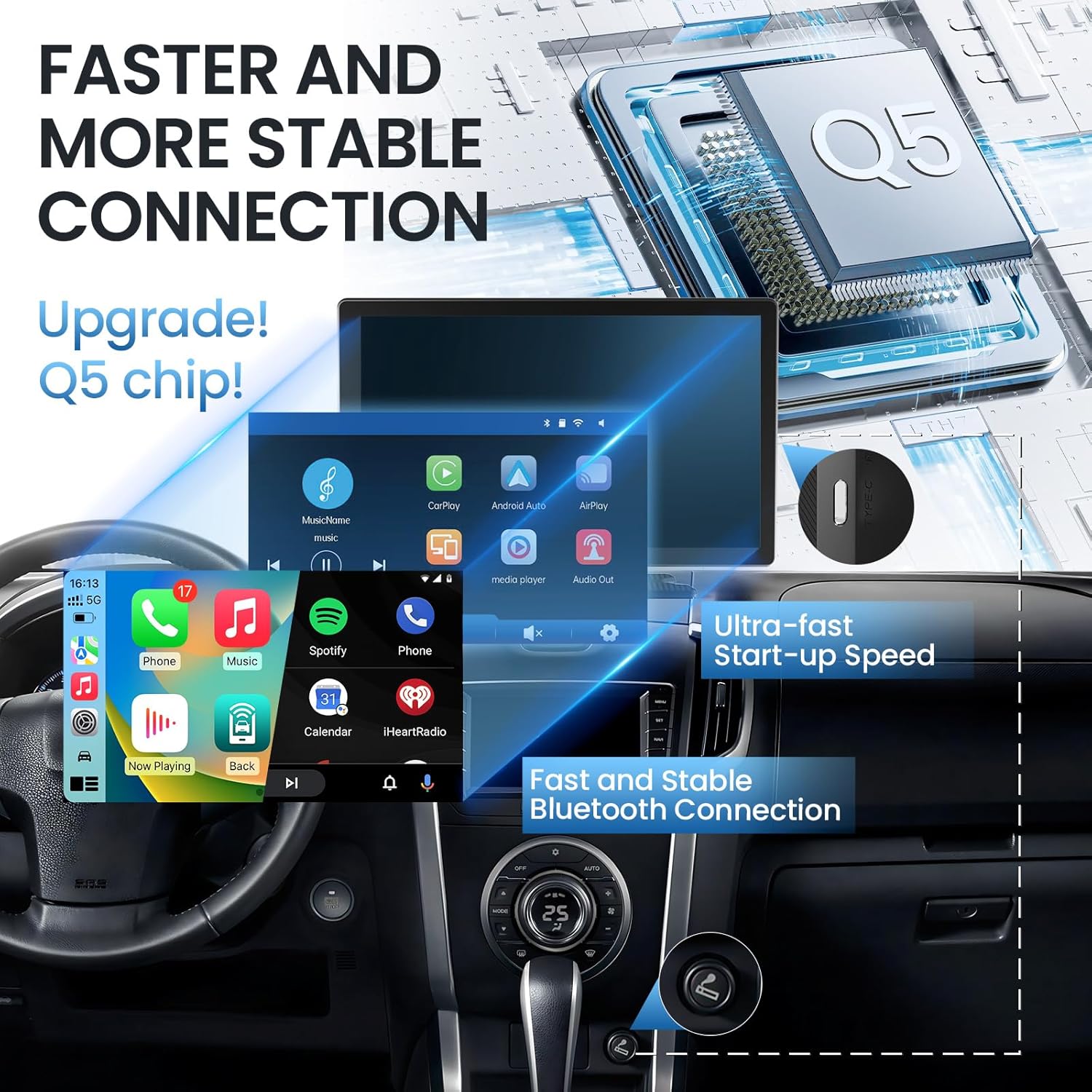 9.0'' Wireless Carplay Screen for Car, Portable Car Stereo with Apple Carplay & Android Auto, Car Audio Receivers with GPS Navigation, Mirror Link, Screen for All Vehicles(No Camera)