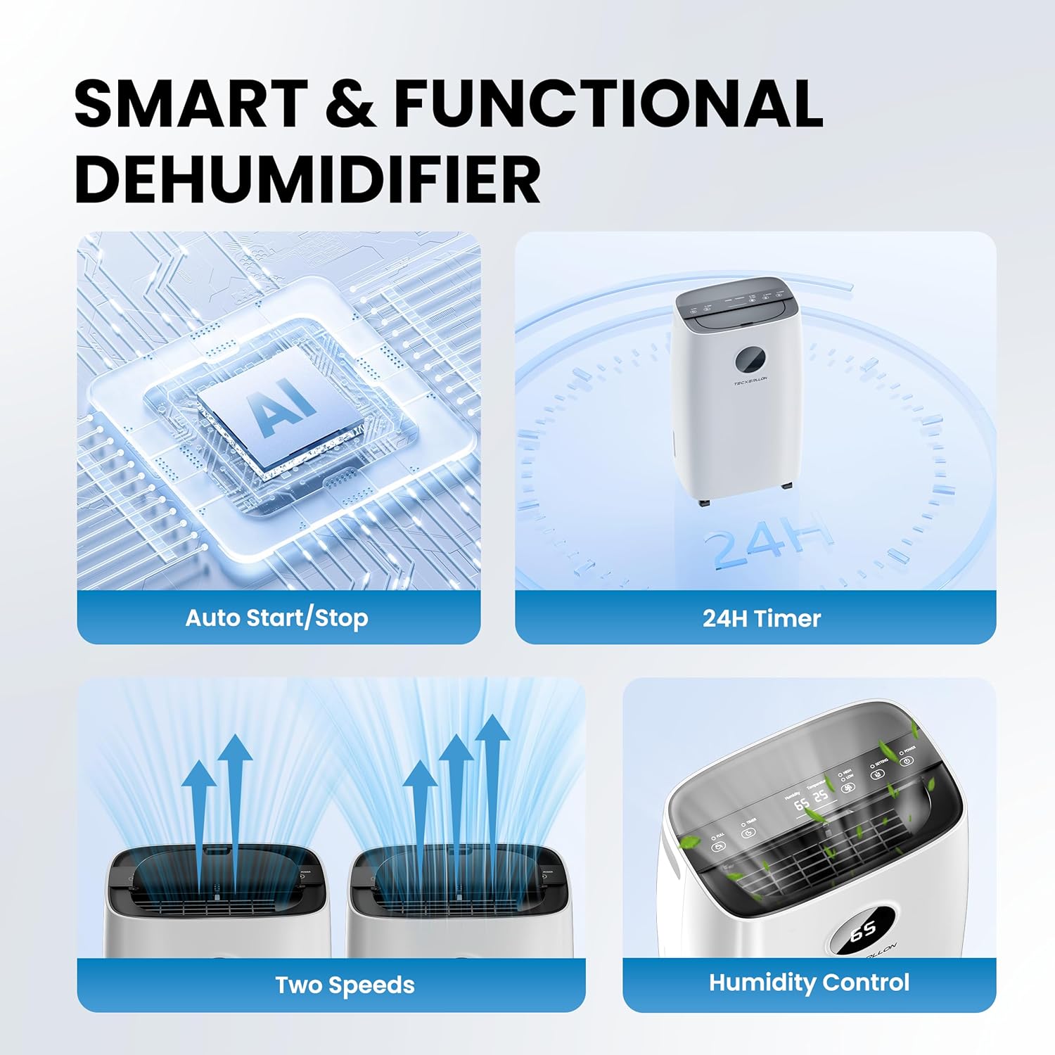 TECXERLLON Luftentfeuchter Elektrisch 15L, 30㎡(110m³), Entfeuchter Elektrisch für Keller Raumentfeuchter Elektrisch mit Touchpanel, 2,5L Wassertank, Schlauchentwässerung, 46dB, 24H Timer, 3 J. Gar