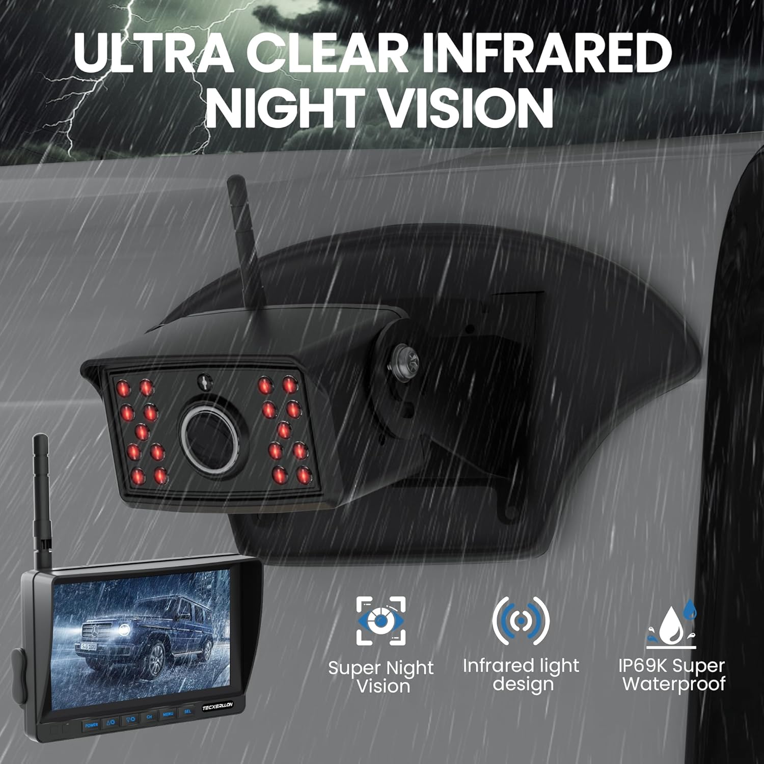 RV Backup Camera, 7'' 1080P Vehicle Backup Cameras with AI Detection, Waterproof Wireless Backup Camera with DVR Recording & Night Vision for Car, Van, SUV, Truck, Trailer