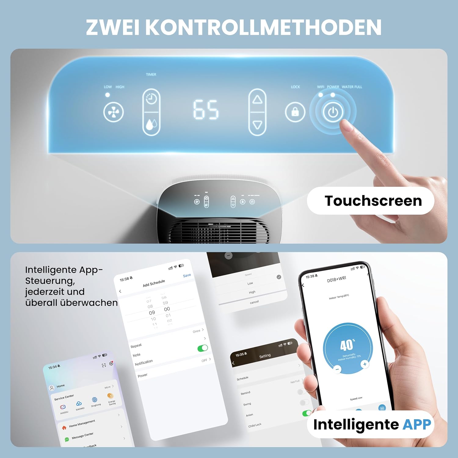 TECXERLLON Luftentfeuchter Elektrisch 25L/Tag, 50㎡(150m³), mit App-steuerung & Touchpanel, Entfeuchter für Keller, 3,7L Wassertank, Schlauchentwässerung, 47dB, 24H Timer, Kindersicherung, 3 J. Gar
