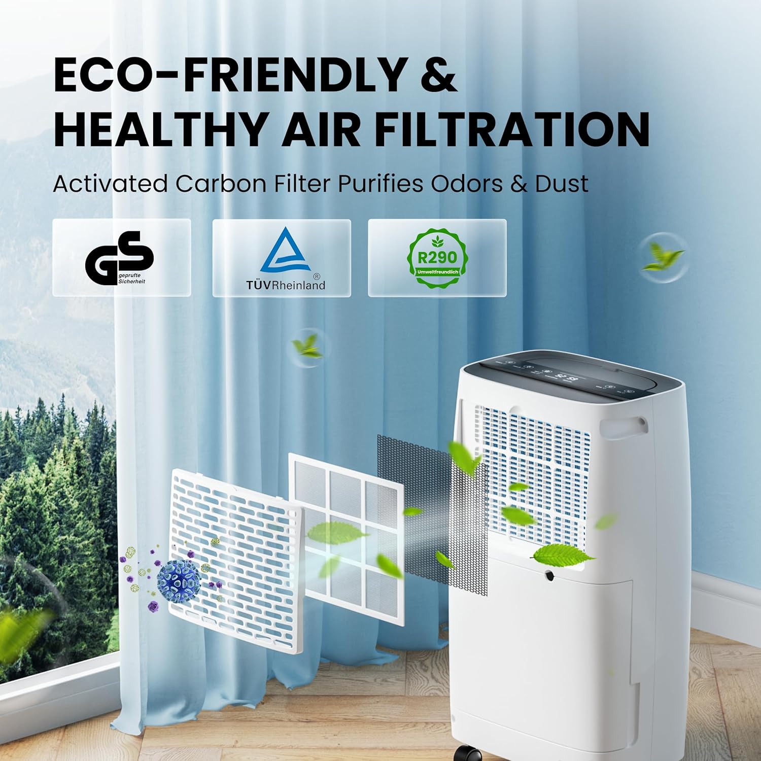 TECXERLLON Luftentfeuchter Elektrisch 15L, 30㎡(110m³), Entfeuchter Elektrisch für Keller Raumentfeuchter Elektrisch mit Touchpanel, 2,5L Wassertank, Schlauchentwässerung, 46dB, 24H Timer, 3 J. Gar